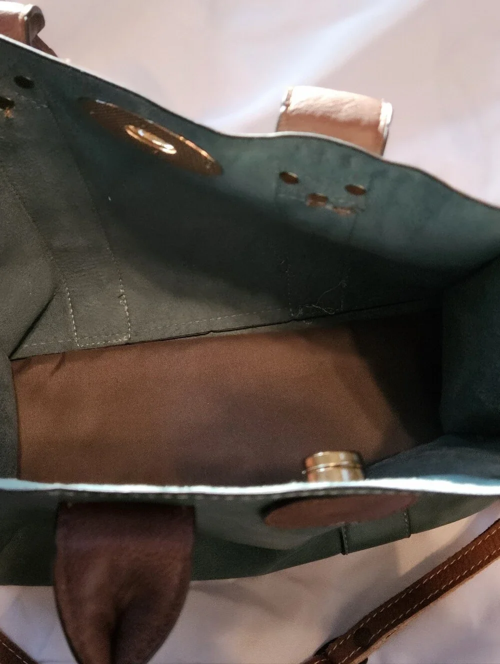 Teal and Brown Studded Satchel Handbag
